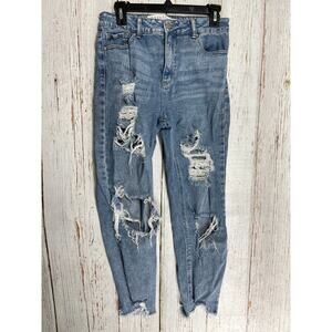 Tinseltown Jeans Junior Size 9 Blue Denim High Rise Cotton Ripped Distressed